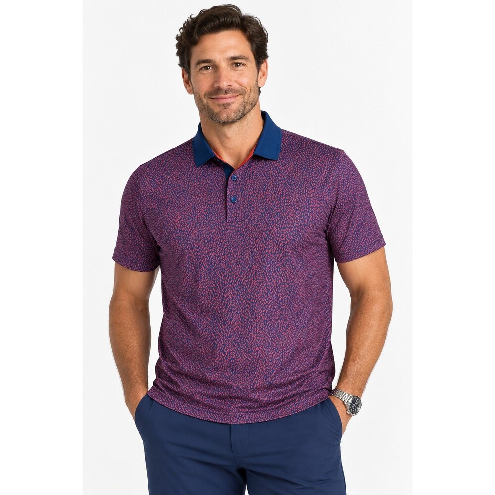 REDVANLY STEARN PERFORMANCE GOLF POLO SHIRT Men's RIO RAINDROP L Navy Red NWT